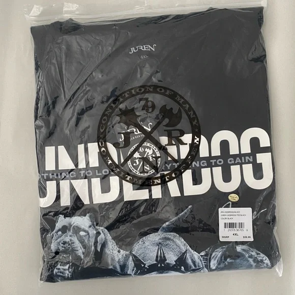 Men’s Underdog Printed Short Sleeve T-Shirt Black Juren Clothing Size 4XL - Picture 6 of 8